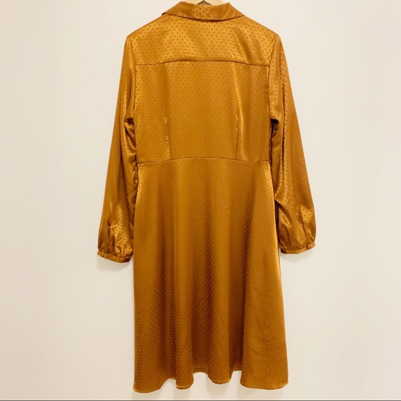 NWT New Spense Polka Dot V Neck Gold Midi Dress 12 - Picture 4 of 7